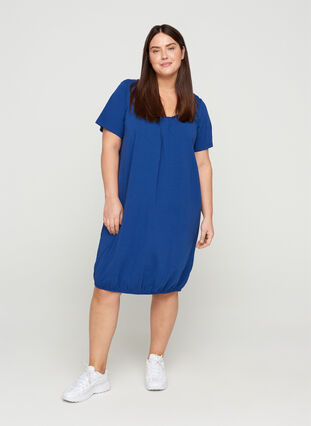 Short-sleeved dress in cotton, Twilight Blue, Model image number 2