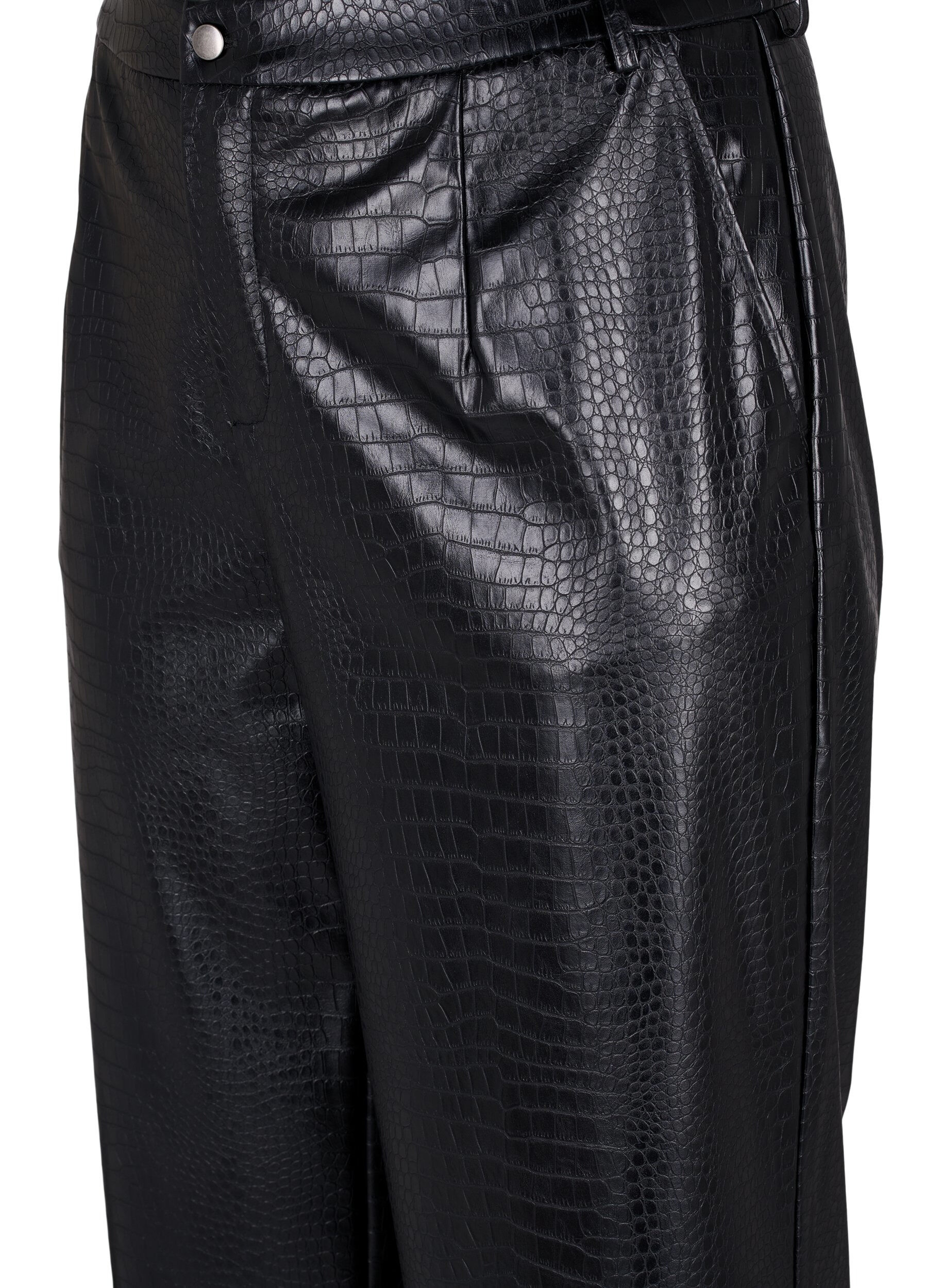 Zizzifashion Imitation leather pants with width, Black, Packshot image number 2