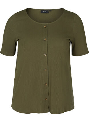 Short-sleeved T-shirt with buttons, Ivy Green , Packshot image number 0