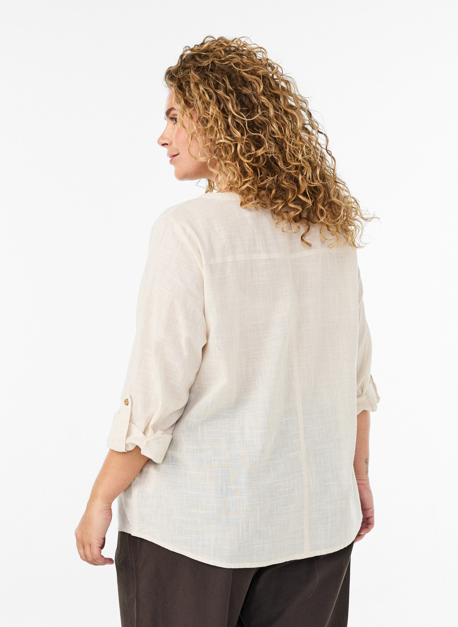 ZizzifashionCotton shirt blouse with a v-neck, Vanilla, Model image number 2
