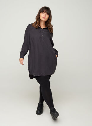 Lyocell tunic with studs, Black, Model image number 4