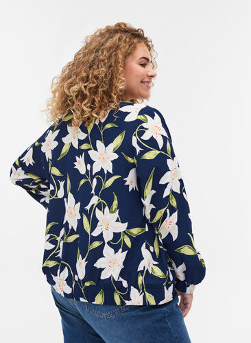 Bomber jacket with pockets and floral print, Flower AOP, Model image number 1
