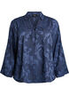 Blouse with a textured woven pattern and V-neck, Blue, Packshot image number 0