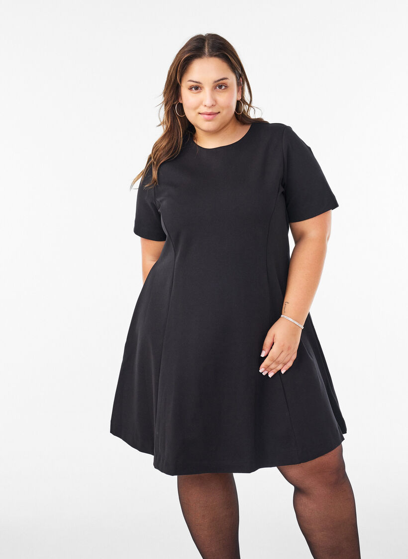 Short A-line jersey dress, 0199, Model image number 0