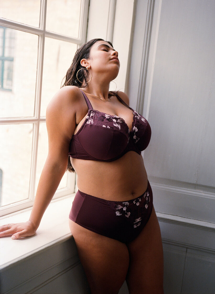 Microfibre panties with floral embroidery, Dark Bordeaux, Image image number 0