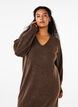 Long-sleeved knitted dress with V-neck, Brown, Model image number 2