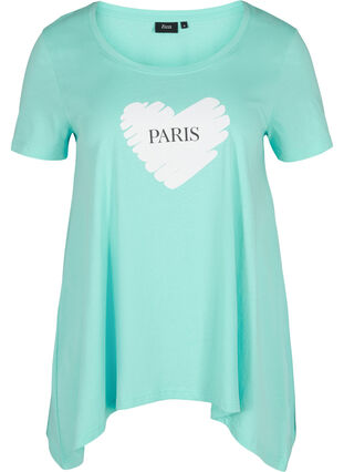 Short-sleeved cotton t-shirt with a-line, Aqua Sky PARIS, Packshot image number 0