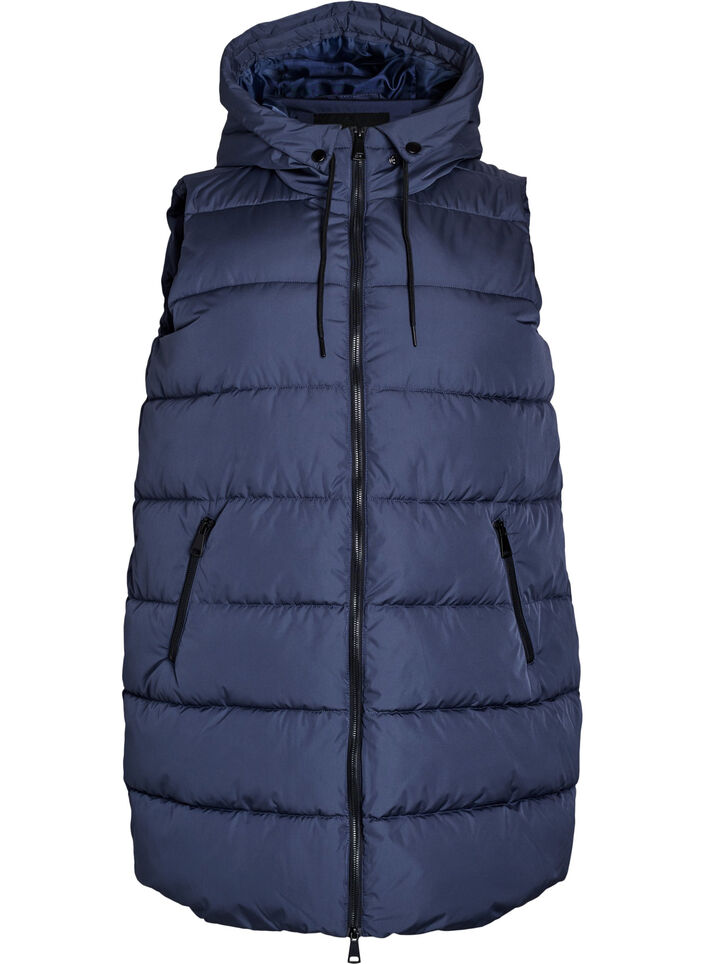 Long vest with hood and pockets, Blue, Packshot image number 0