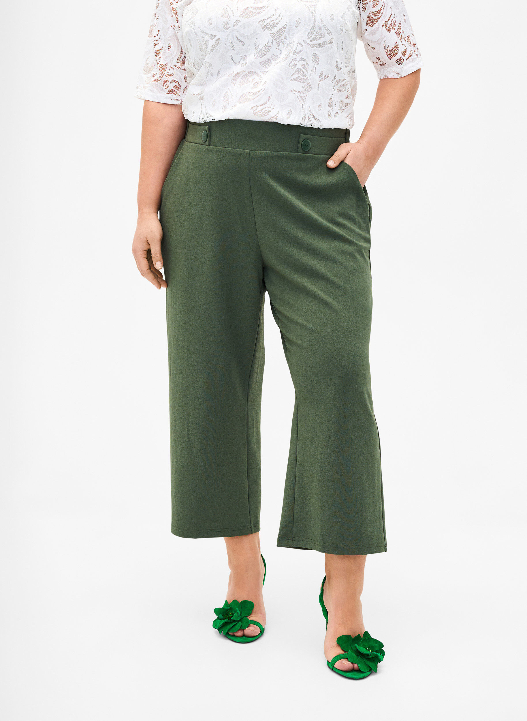 Zizzifashion 7/8 pants with loose fit, Green, Model image number 2