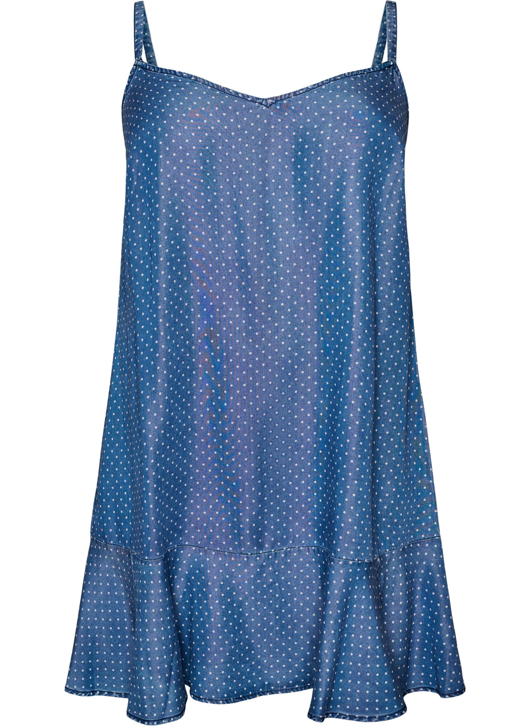 Knee-length strap dress in TENCEL&trade; Lyocell with a denim look