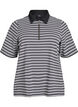 Striped polo shirt with short sleeves and zip, Black, Packshot image number 0