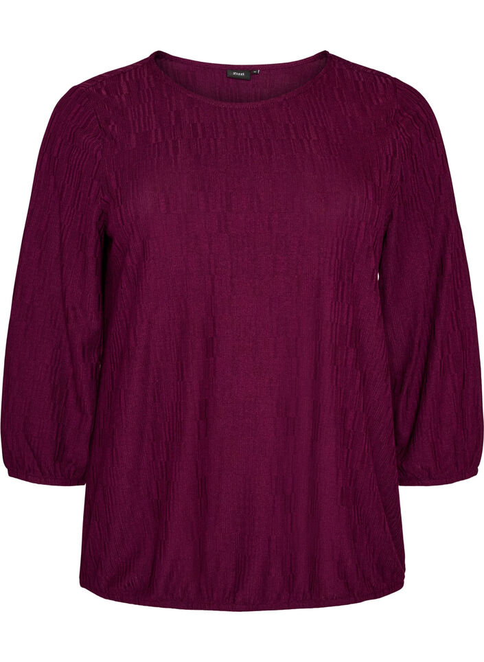 Blouse with texture and 3/4 sleeves, Purple, Packshot image number 0