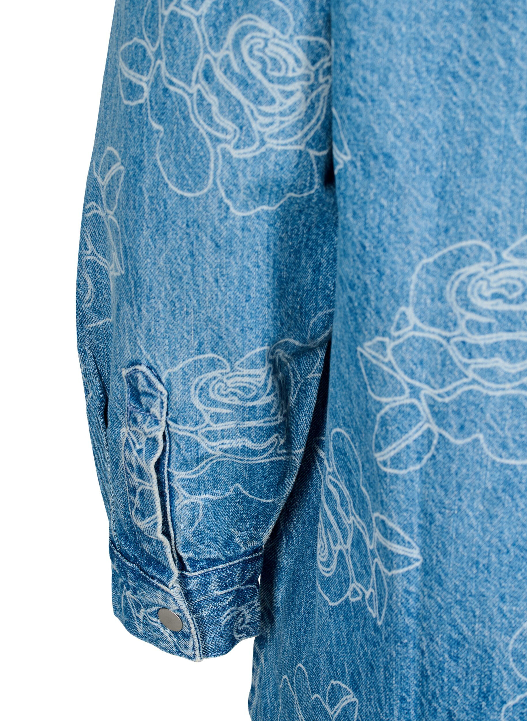 Zizzifashion Denim jacket with flowers, Light Blue Denim, Packshot image number 3