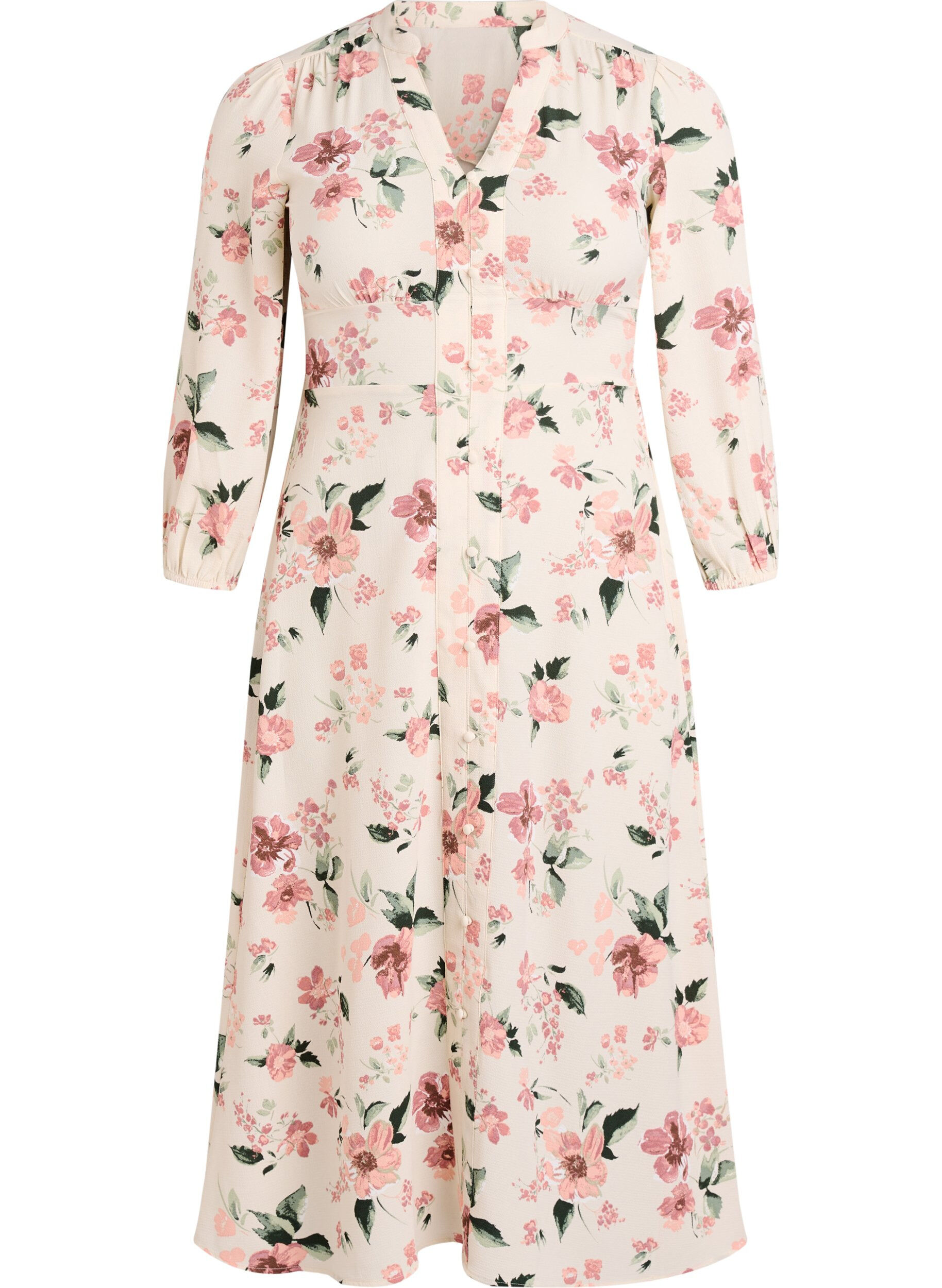 Zizzifashion Midi dress with smock and decorative buttons, Beige, Packshot image number 0