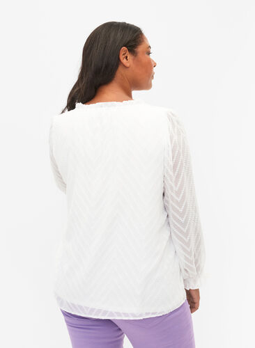 Blouse with long sleeves and frill details, Bright White, Model image number 1