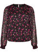 Floral chiffon blouse with sheer sleeves, Black, Packshot image number 0