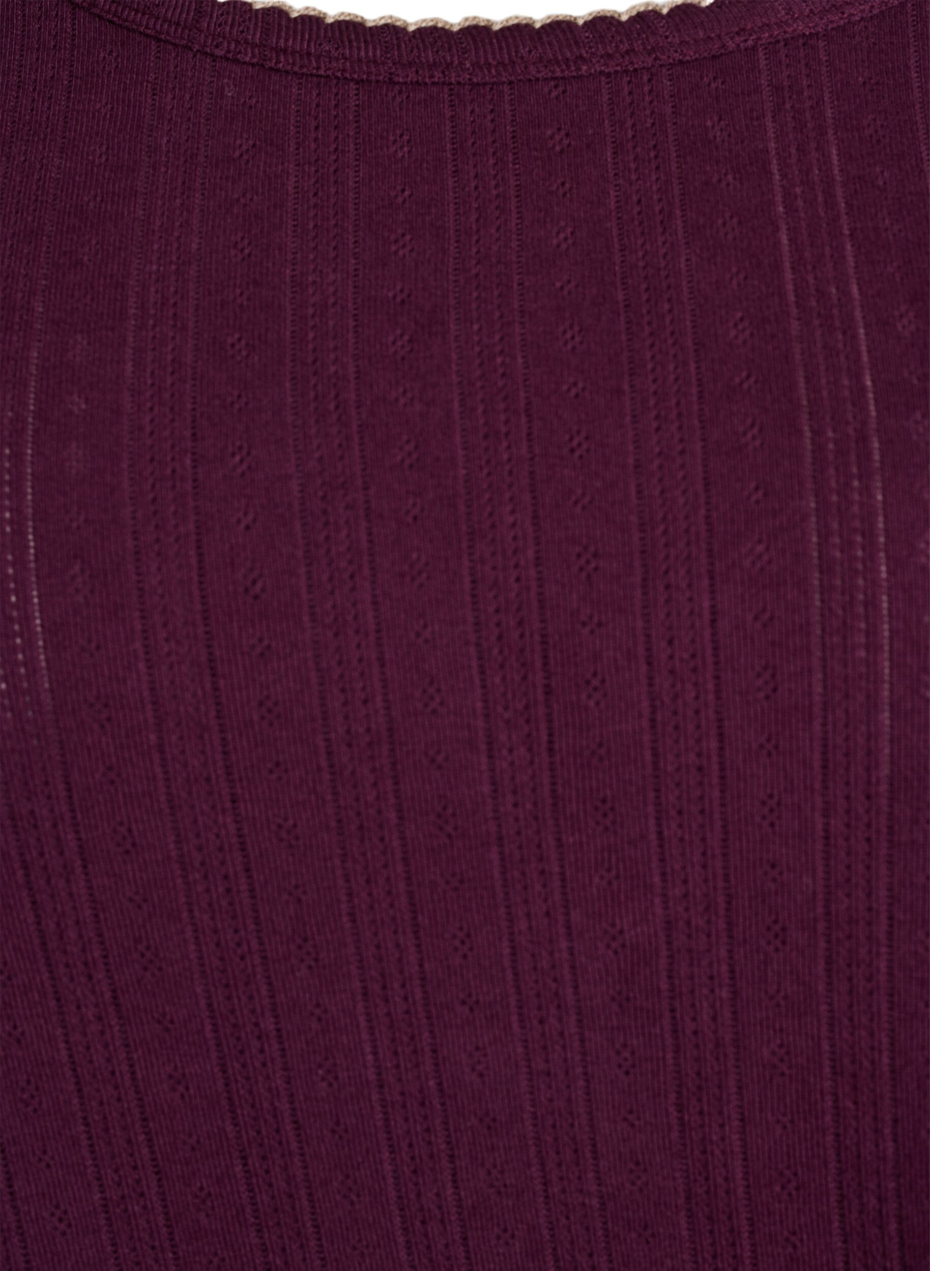 ZizzifashionOrganic cotton pyjama top with eyelet embroidery, Dark Bordeaux, Packshot image number 2