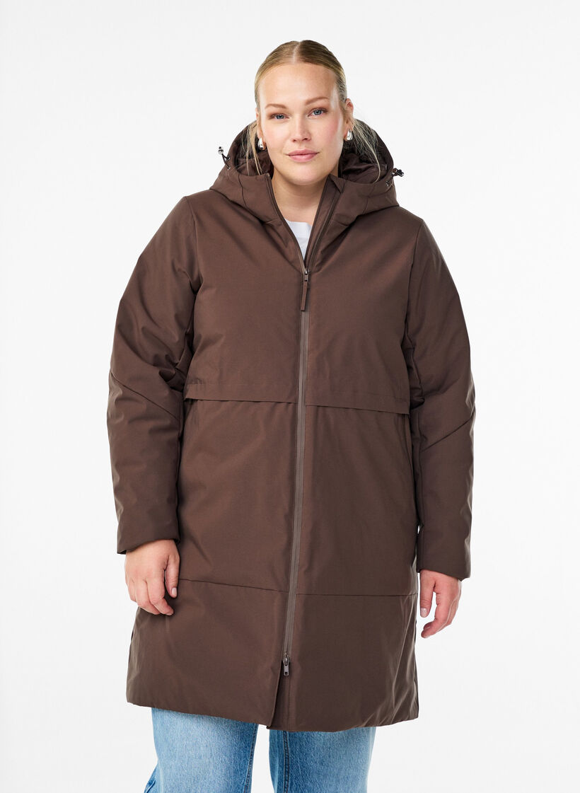 Winter jacket with adjustable waist, Brown, Model image number 0