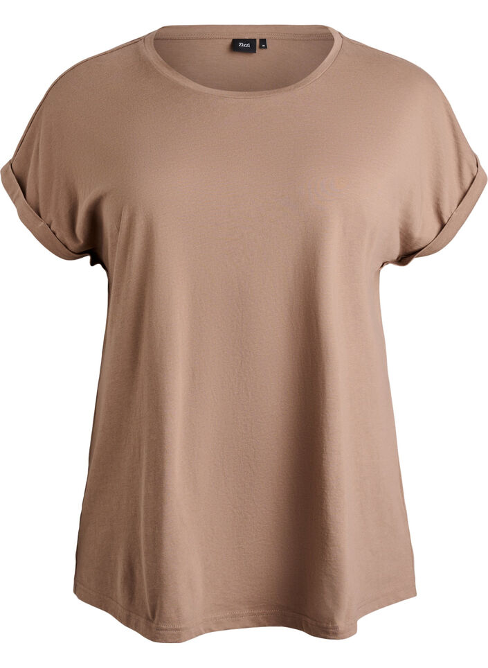 Short-sleeved cotton blend t-shirt, Brown, Packshot image number 0