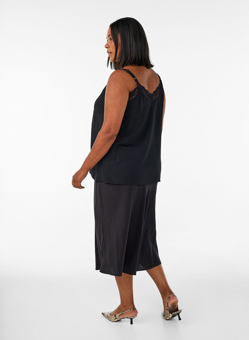 Viscose skirt with an elasticated waist, Black, Model image number 2
