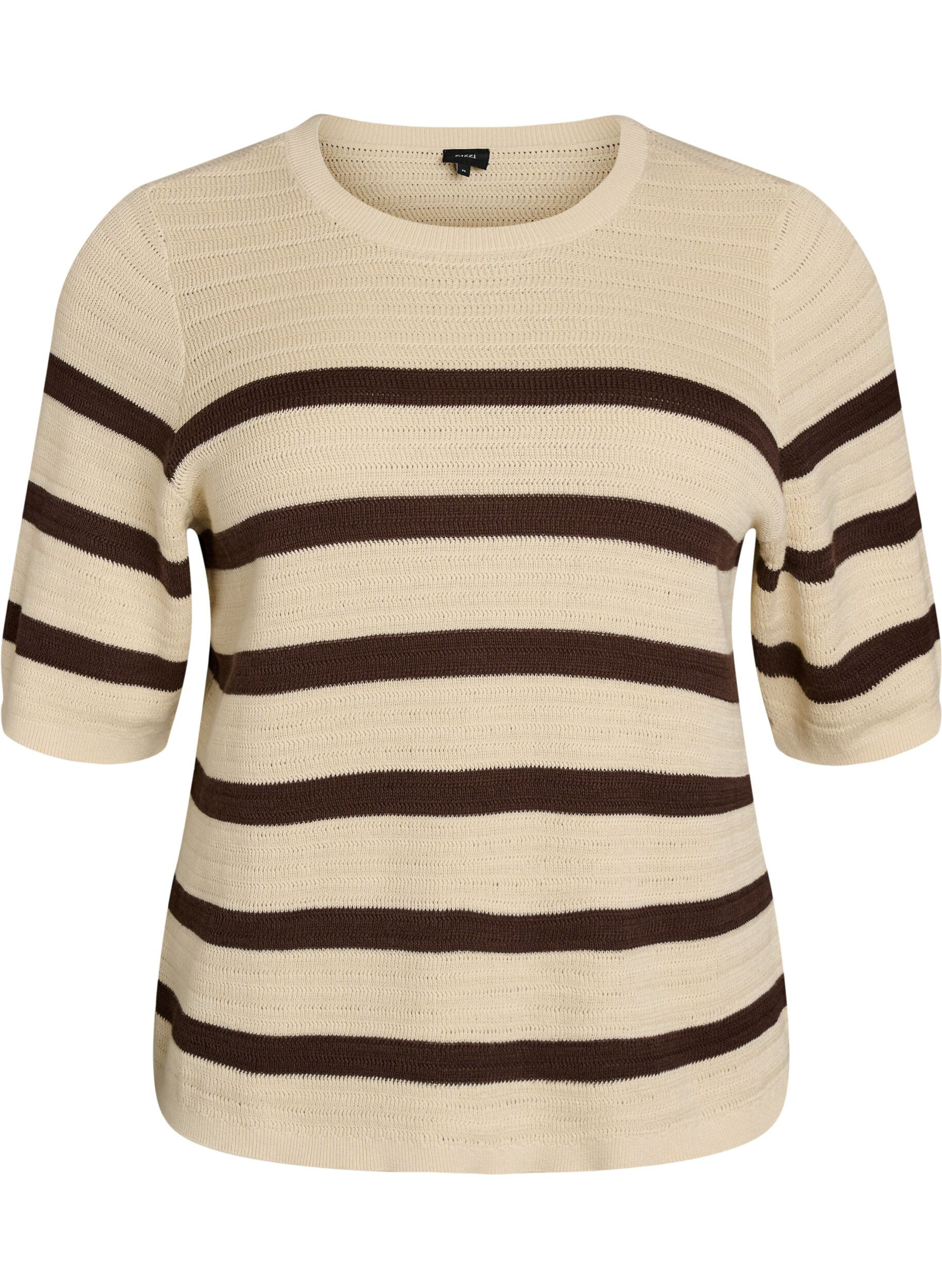 Knitted blouse with stripes and short sleeves