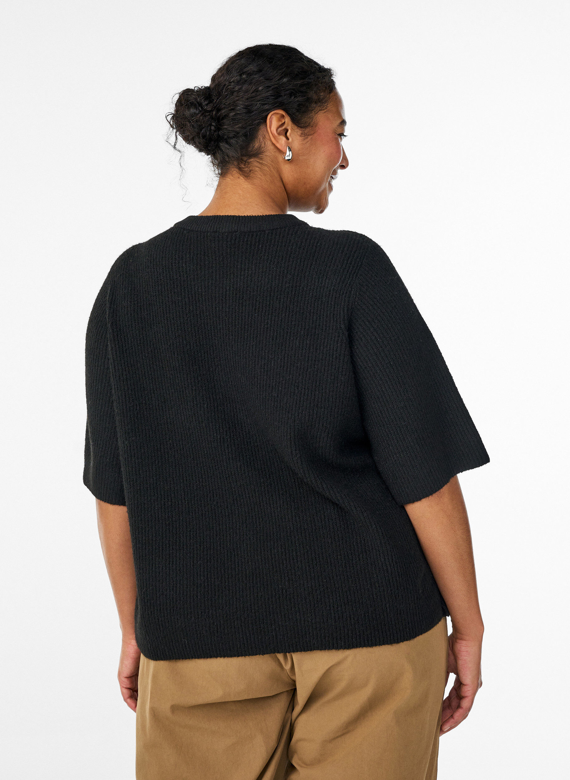 Zizzifashion Short-sleeved knit cardigan with bows, Black, Model image number 2