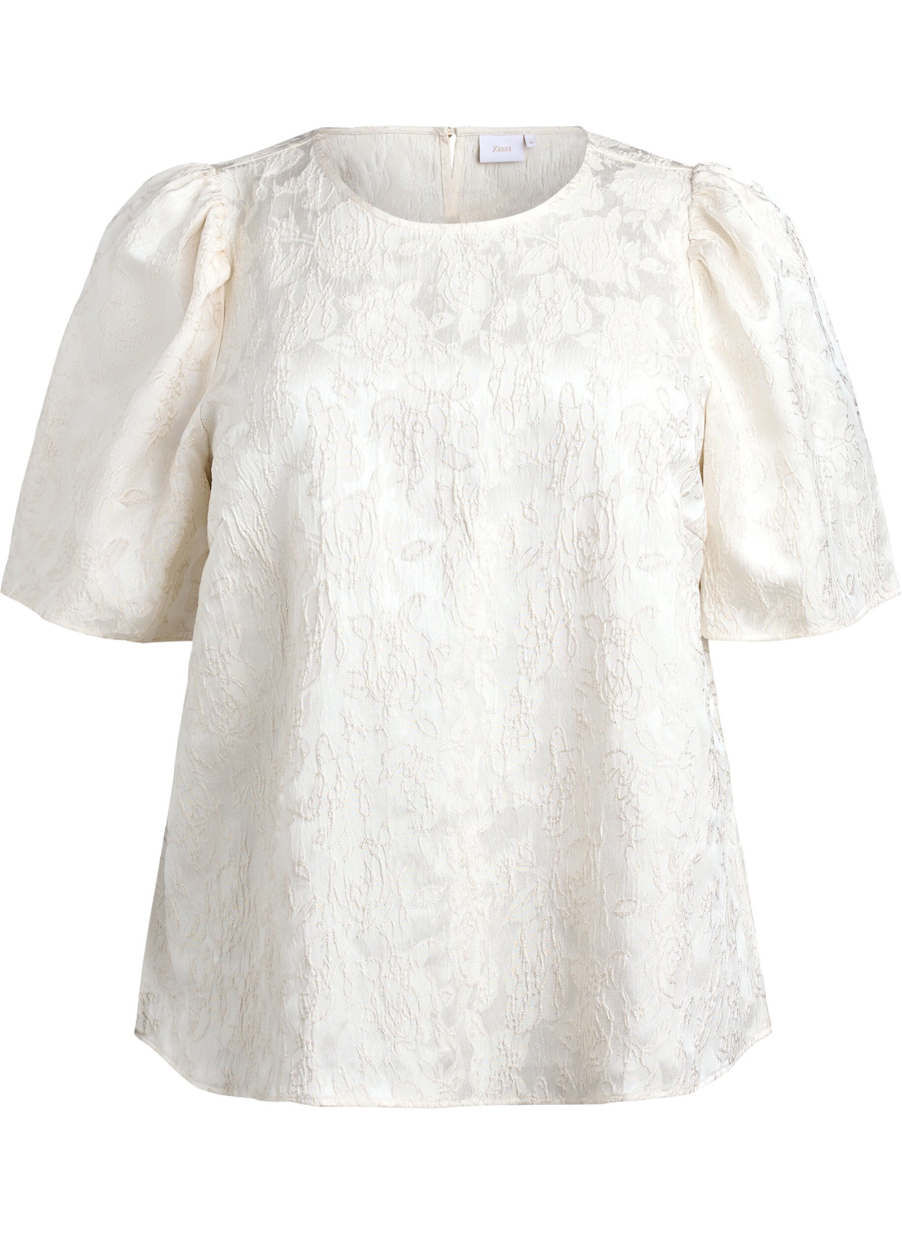 Zizzifashion Blouse with jacquard pattern and puff sleeves, Vanilla, Packshot image number 0