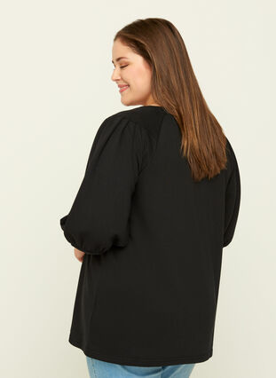 Sweat top with puff sleeves, Black, Model image number 1