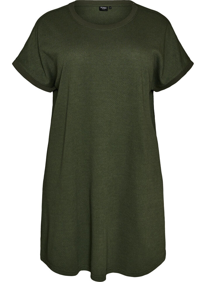 Short textured jersey dress with a round neck, Green, Packshot image number 0