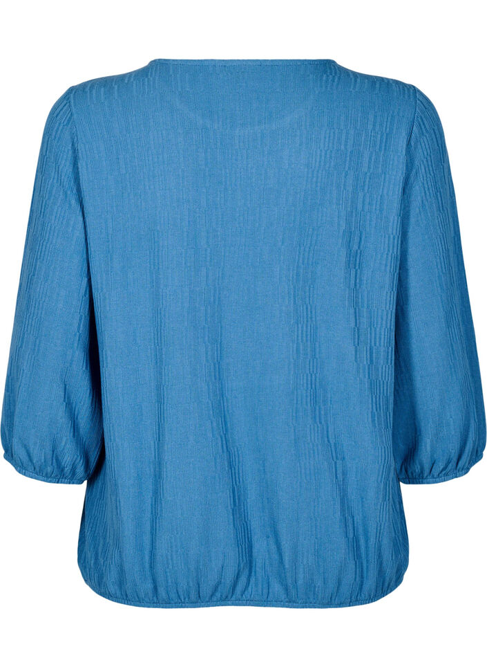 Blouse with texture and 3/4 sleeves, Blue, Packshot image number 1