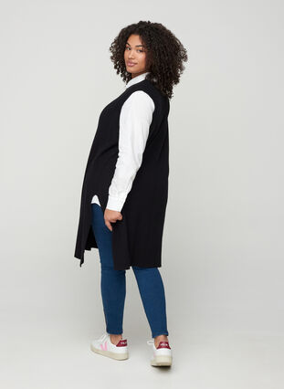 Long knitted vest with high slit, Black, Model image number 1