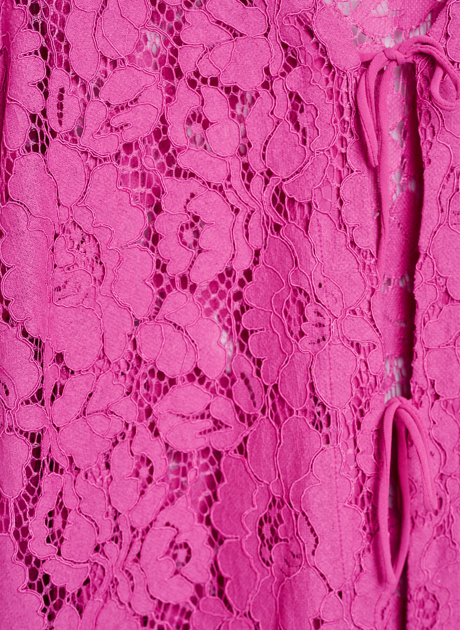 Zizzifashion Lace blouse with 3/4 sleeves and bows on the front, Purple, Packshot image number 2