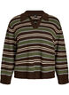 Knitted blouse with stripes and polo collar, Brown, Packshot image number 0