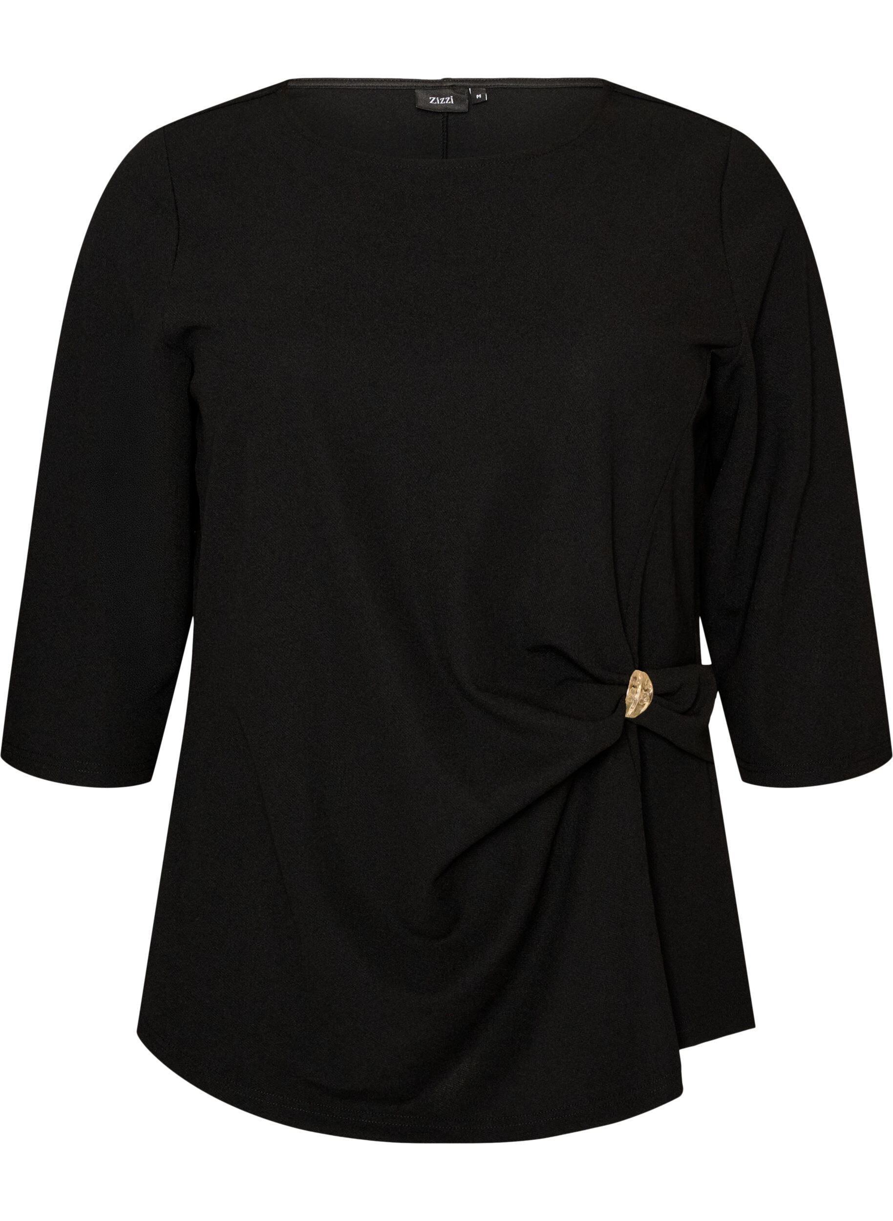 ZizzifashionBlouse with asymmetric draping and 3/4 sleeves, Black, Packshot image number 0