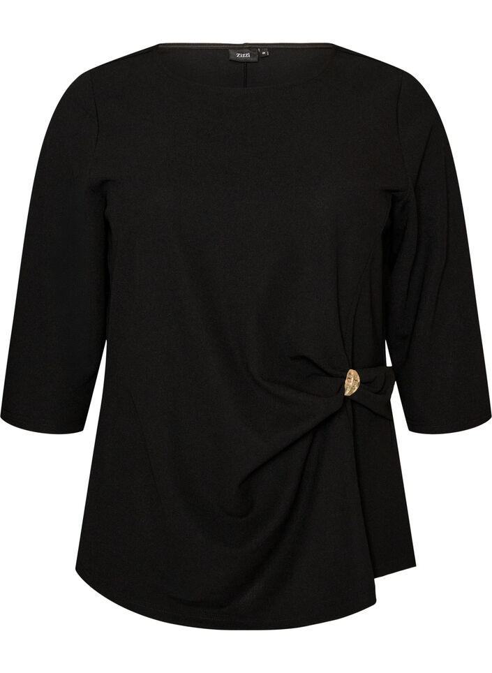Blouse with asymmetric draping and 3/4 sleeves, Black, Packshot image number 0