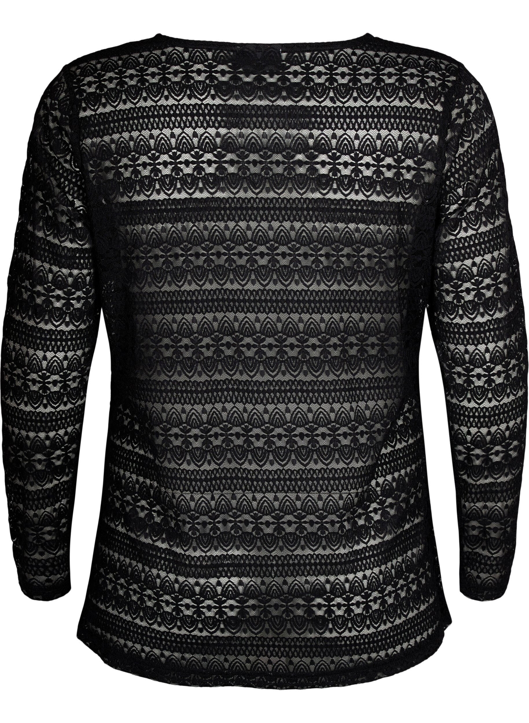 Zizzifashion V-neck lace blouse with lining, Black, Packshot image number 1