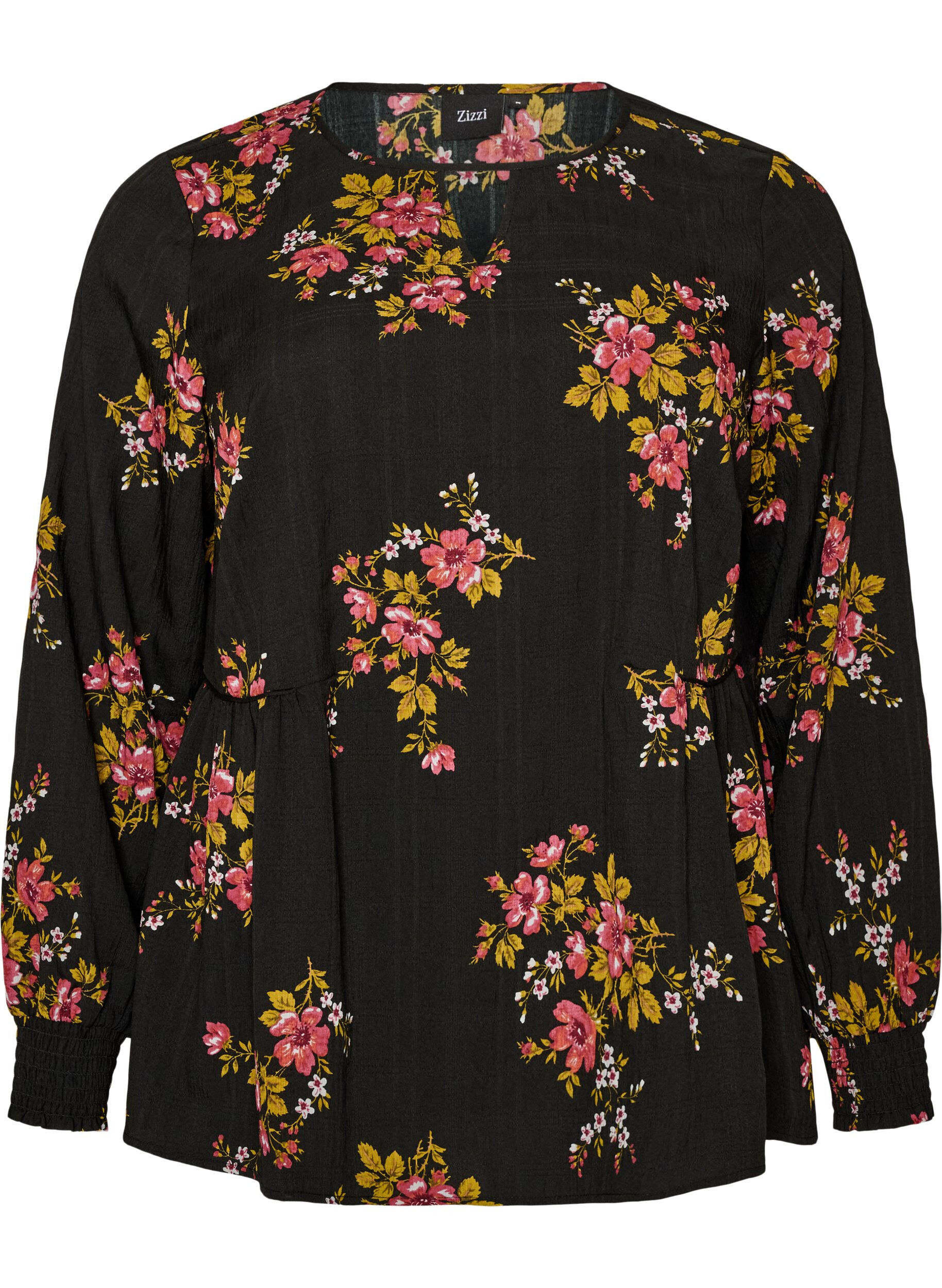 ZizzifashionLong-sleeved blouse with floral print, Black, Packshot image number 0