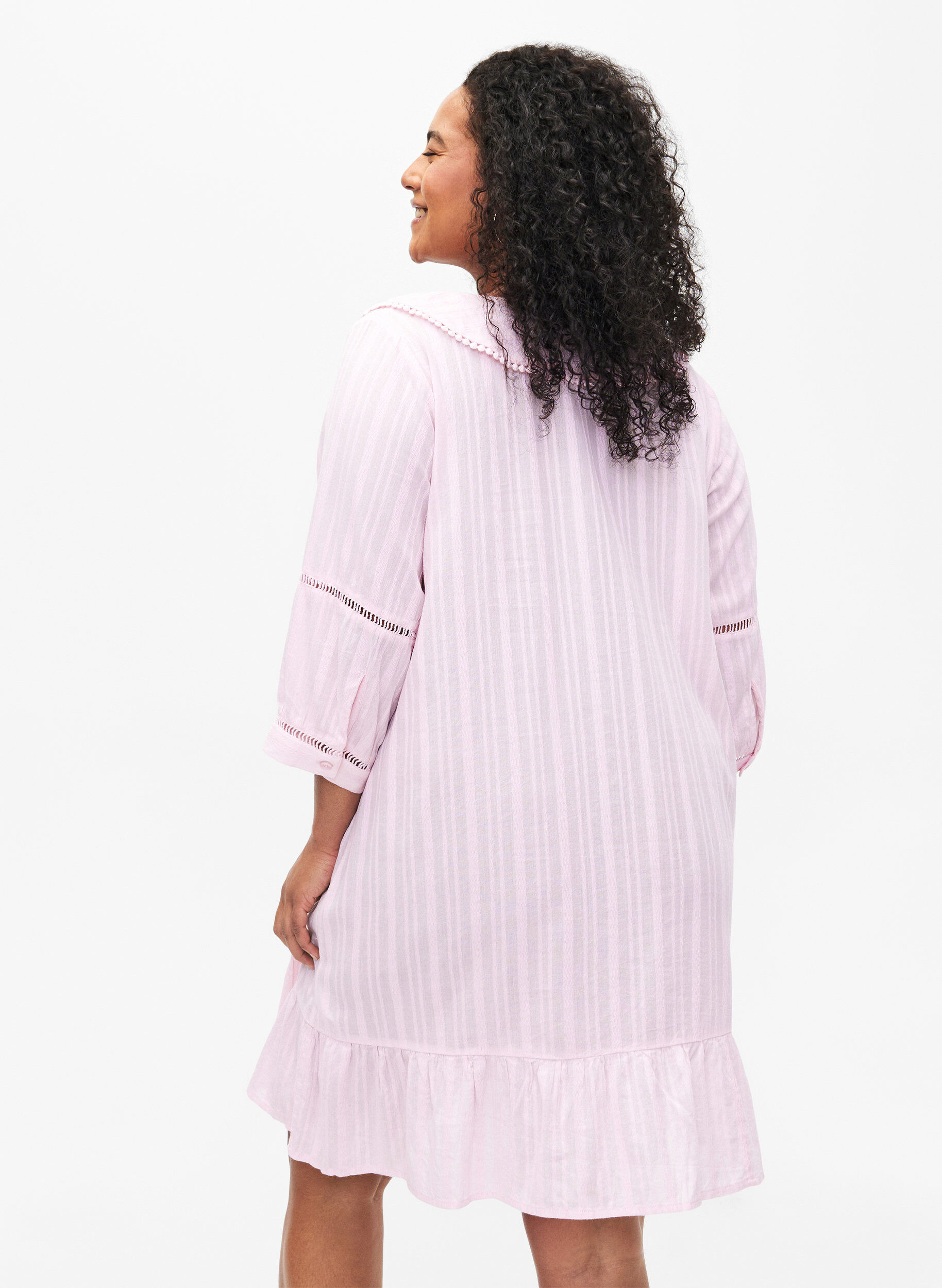 Zizzifashion Cotton-viscose mix dress with 3/4 sleeves, Almond Blossom, Model image number 1