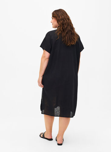 Long shirt in cotton blend with linen, Black, Model image number 1