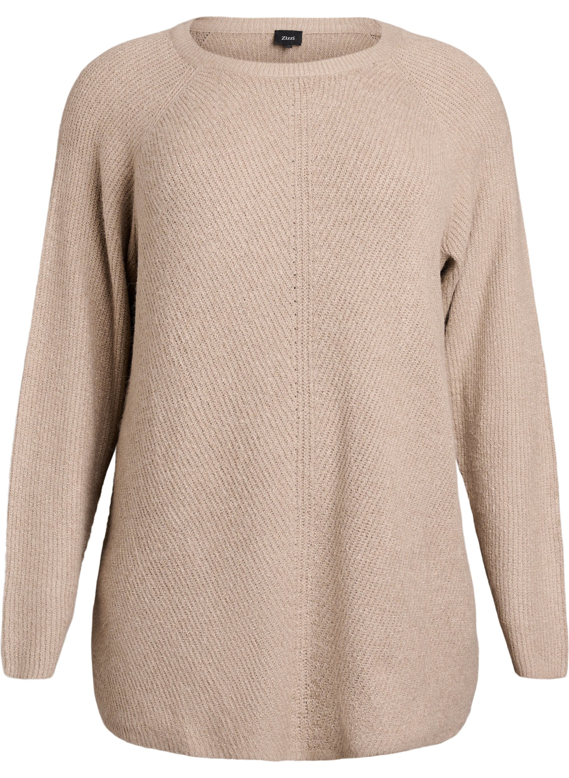 ZizzifashionKnitted jumper with a diagonal pattern and raglan sleeves, Beige, Packshot image number 0