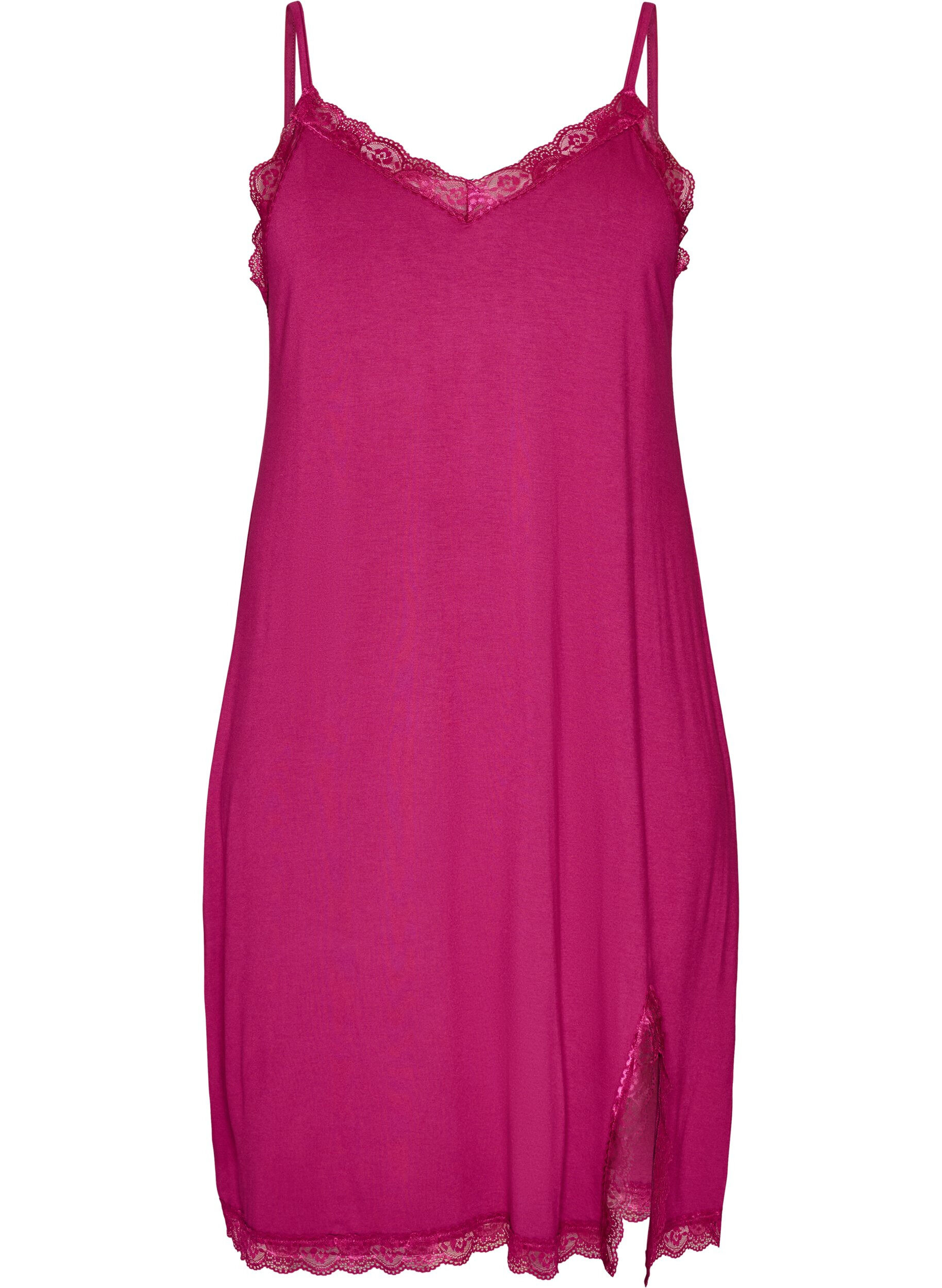 Viscose nightgown with lace and slits