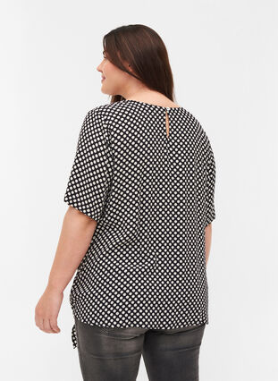 Short-sleeved viscose blouse with polka dots, Black w. White Dot, Model image number 1