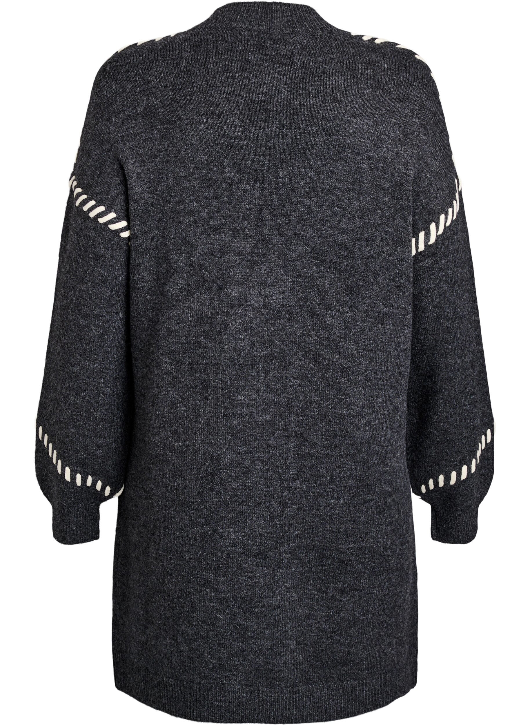 Zizzifashion Knitted dress with contrast stitching, Dark Grey, Packshot image number 1
