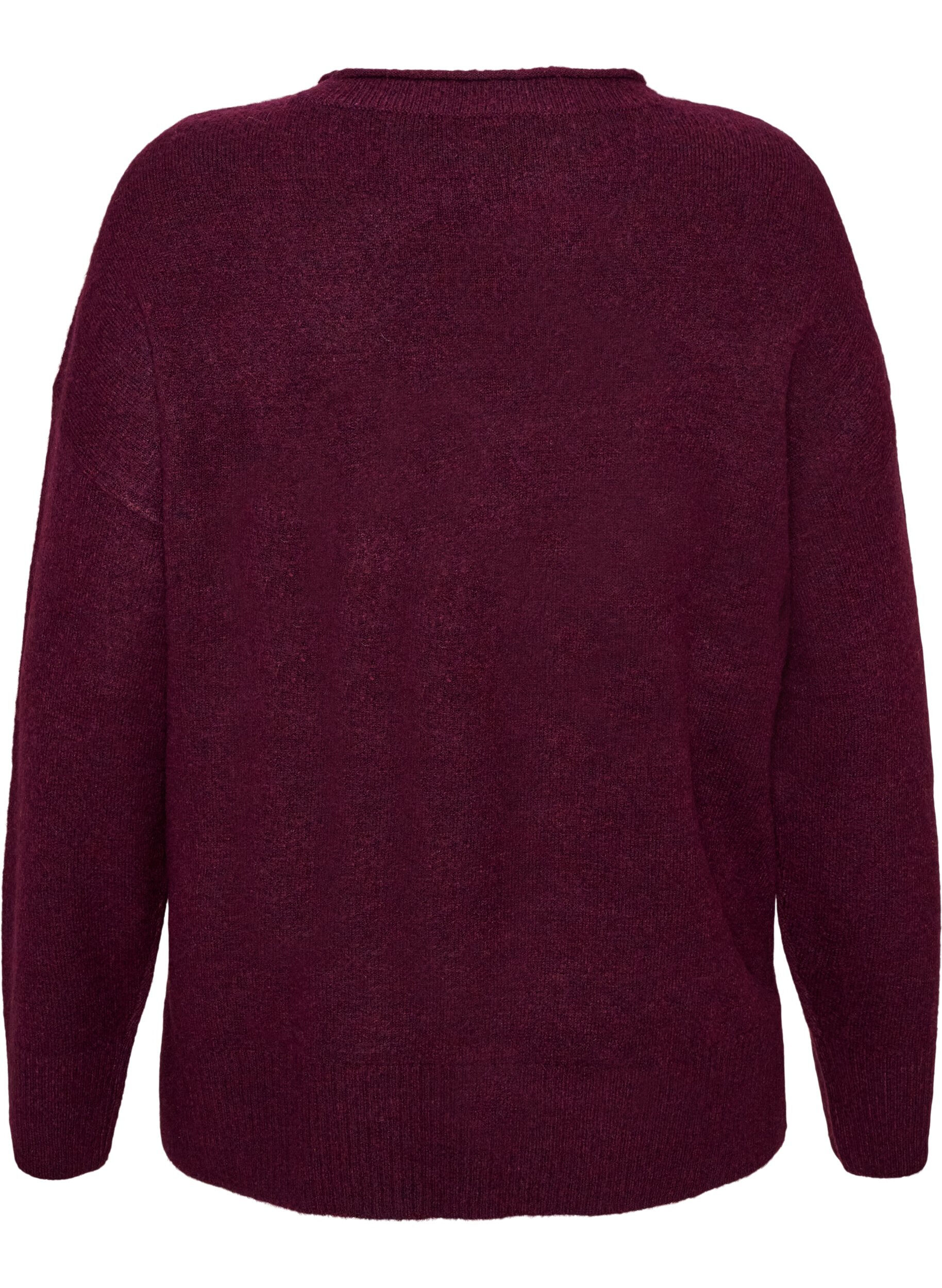 ZizzifashionKnitted blouse with V-shaped rib pattern and slits, Red, Packshot image number 1