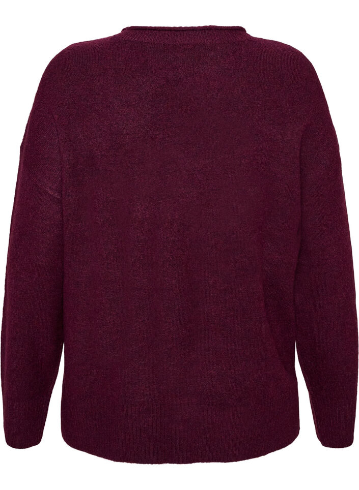 Knitted blouse with V-shaped rib pattern and slits, Red, Packshot image number 1