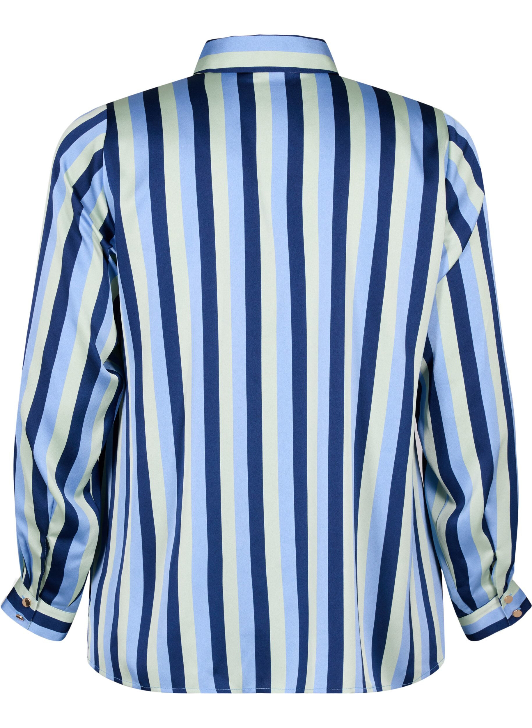 Zizzifashion Striped satin shirt with collar, Blue Stripe, Packshot image number 1