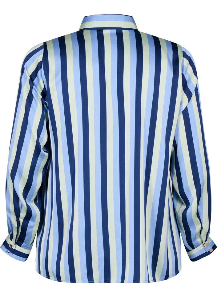 Striped satin shirt with collar, Blue Stripe, Packshot image number 1