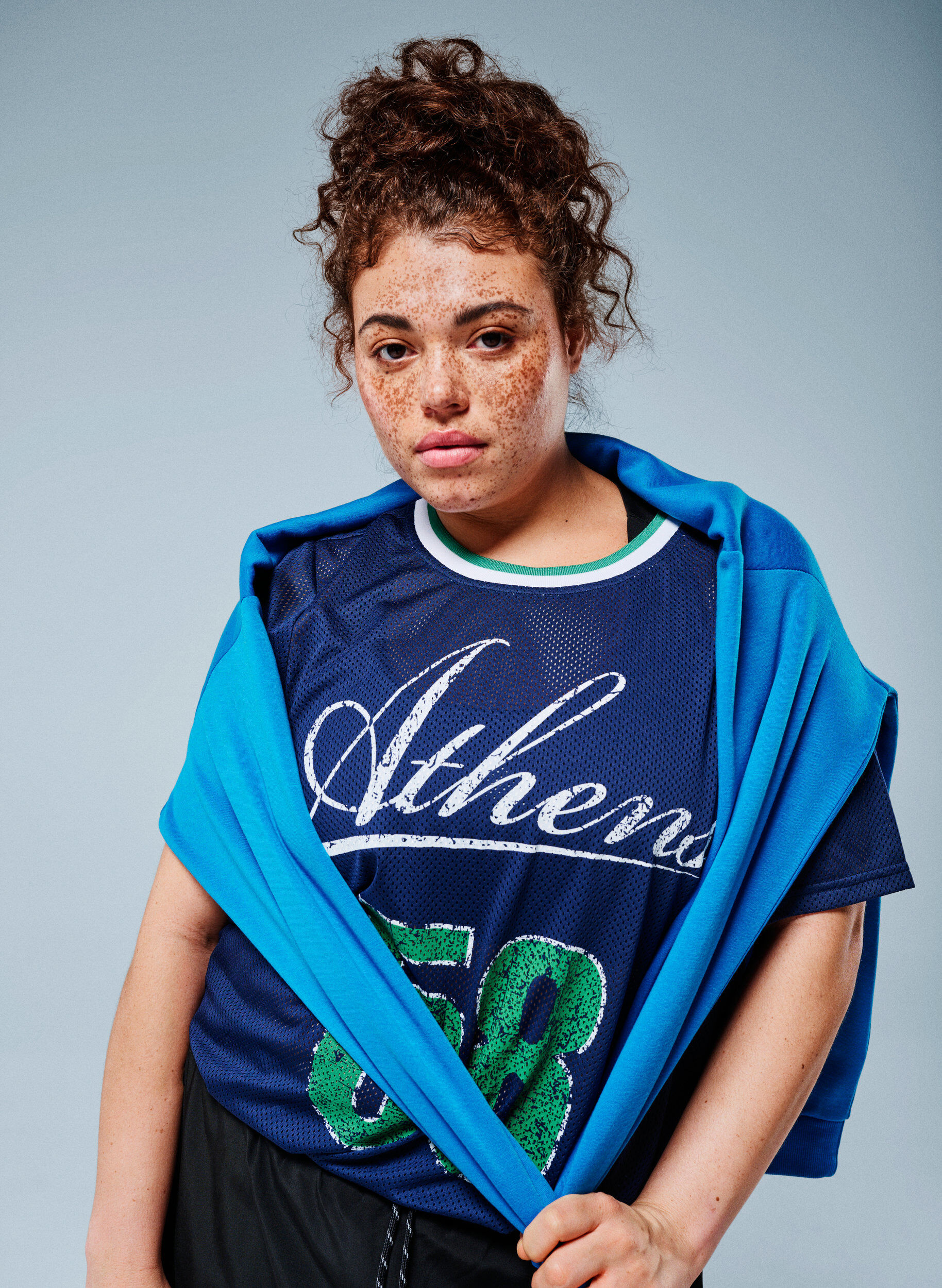 Zizzifashion Sporty t-shirt in mesh with front print, Blue, Image image number 0