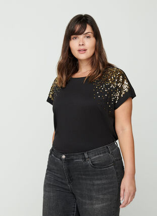 Short-sleeve T-shirt with sequins, Black, Model image number 0