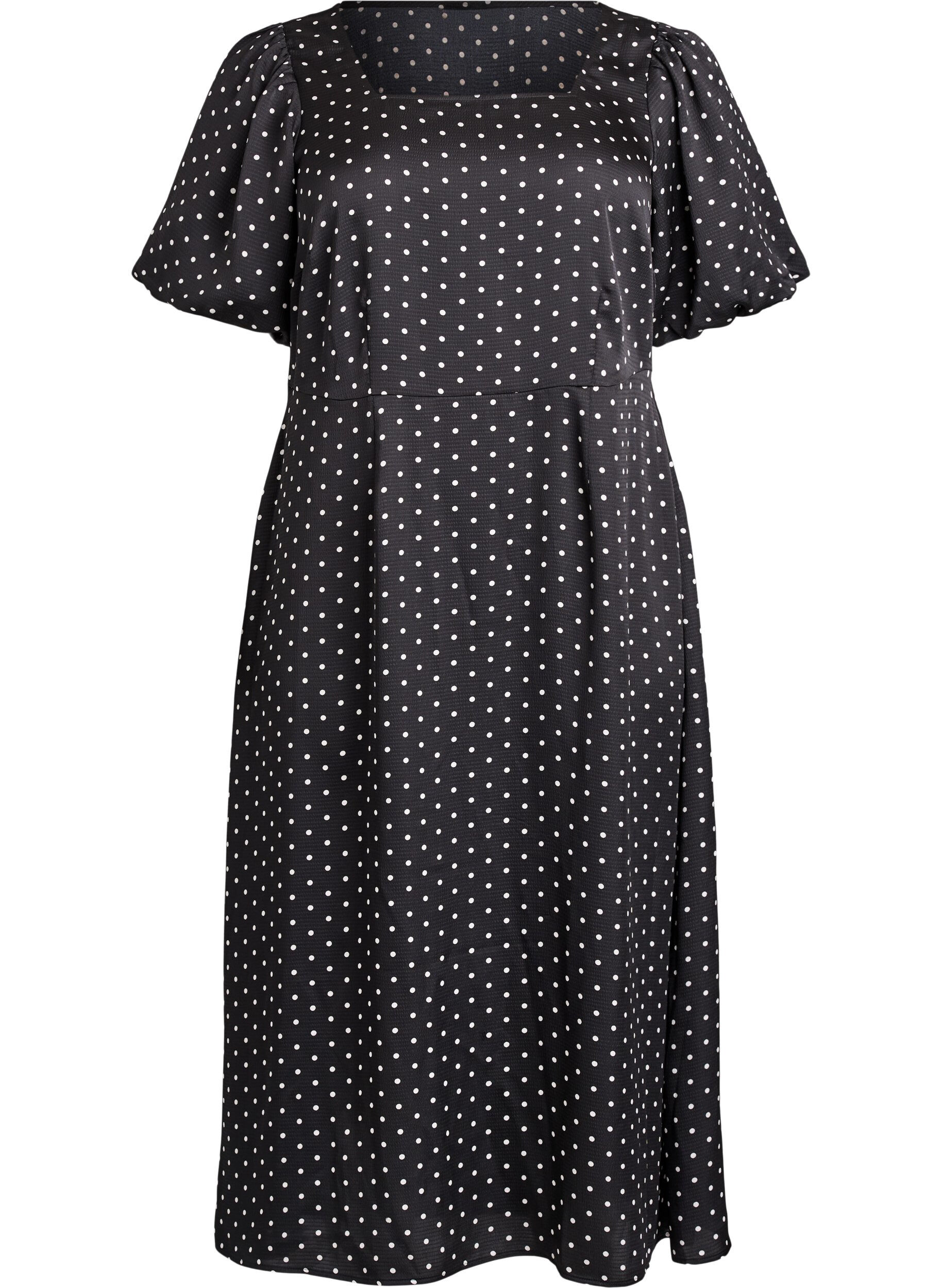 Polka dot midi dress with square neckline